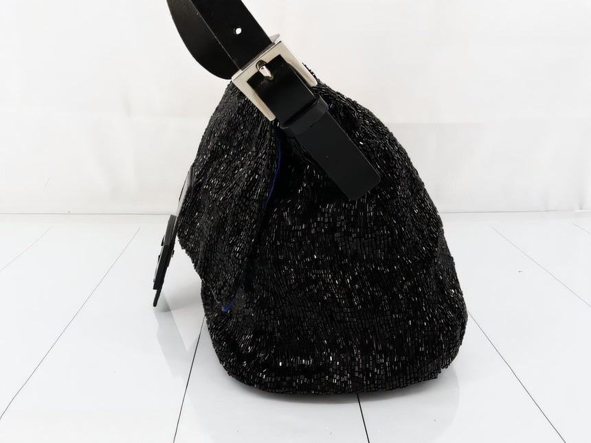 Sold Fendi Mamma Baguette Black Beaded Shoulder Bag