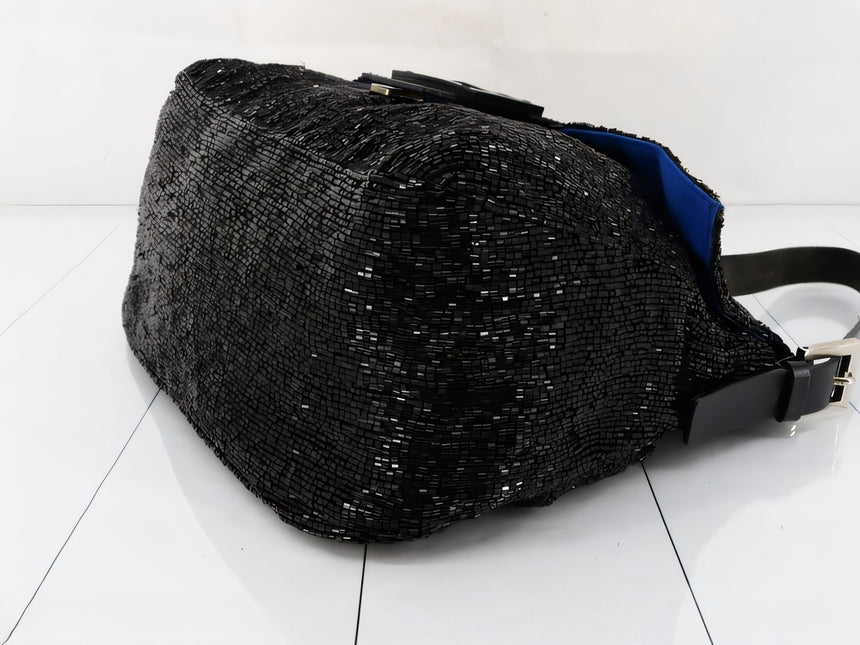 Sold Fendi Mamma Baguette Black Beaded Shoulder Bag