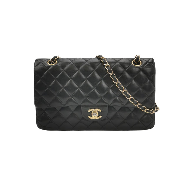 Chanel Classic Flap Vintage Medium Black Lambskin Leather Gold Hardware 2009-2010-Luxbags
