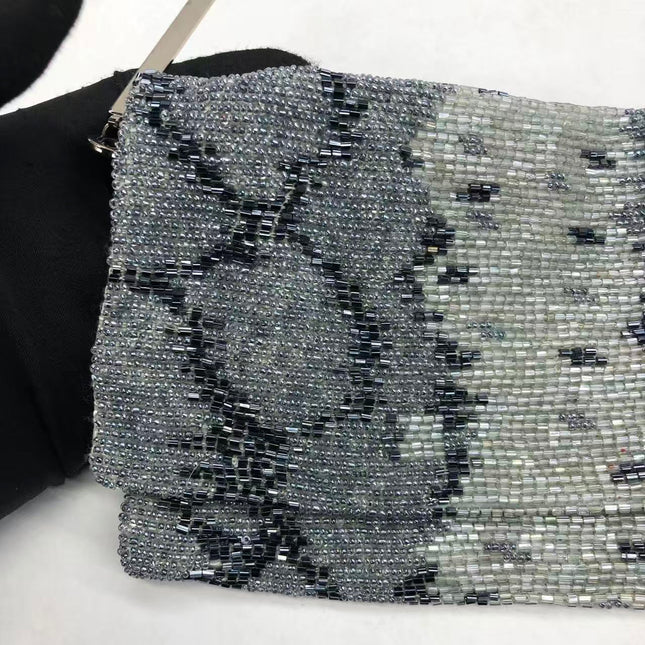 Gucci by Tom Ford Grey Blue Beaded Snake-skin Pattern Chain Shoulder Bag S/S 2000