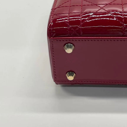 Lady Dior Mini 2020 Red Burgundy Patent Leather Gold Hardware Suede Interior Chain Strap