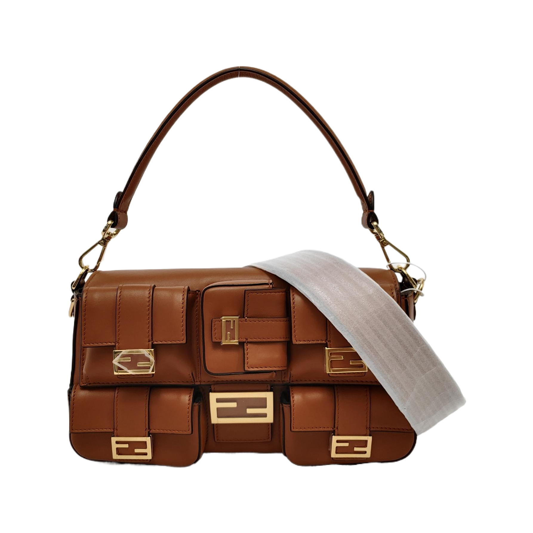 Fendi Baguette Cargo Multi-pocket Tan Brown Leather 2-way Fendi Baguette Cargo Multi-pocket Tan Brown Leather 2-way