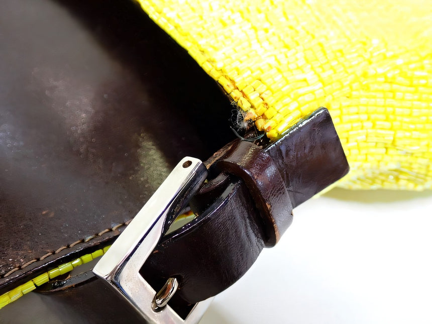 Sold Fendi Mamma Baguette Lemon Yellow Beaded Shoulder Bag