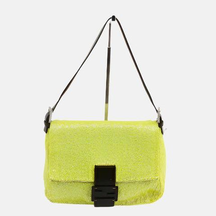 Fendi Mamma Baguette Lemon Yellow Beaded Shoulder Bag