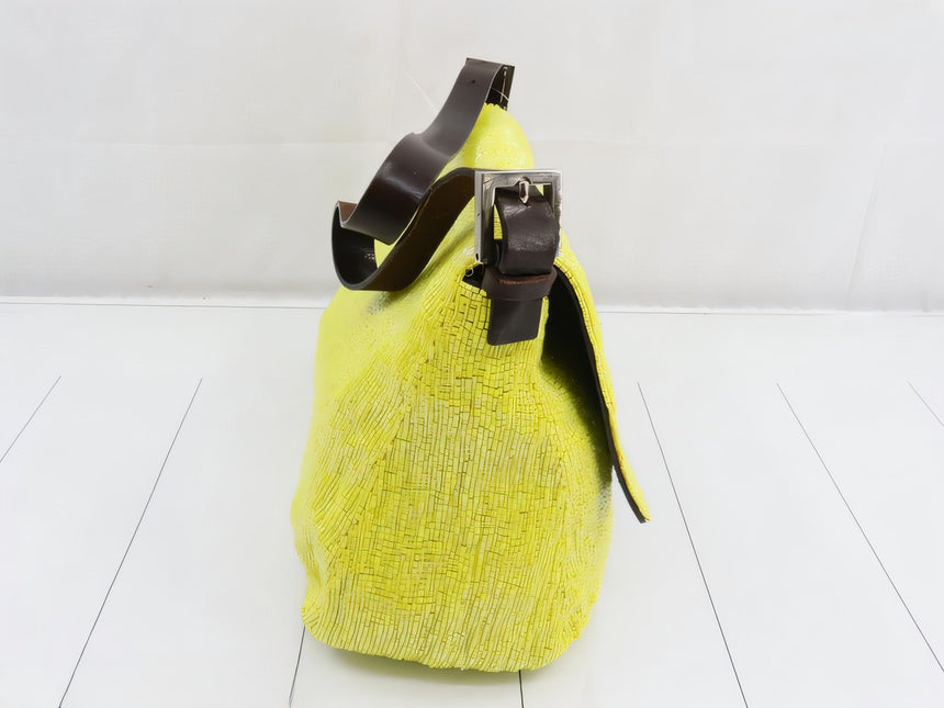 Sold Fendi Mamma Baguette Lemon Yellow Beaded Shoulder Bag