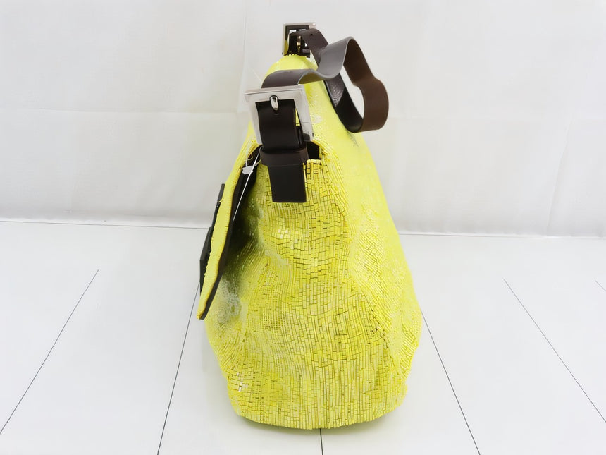 Sold Fendi Mamma Baguette Lemon Yellow Beaded Shoulder Bag