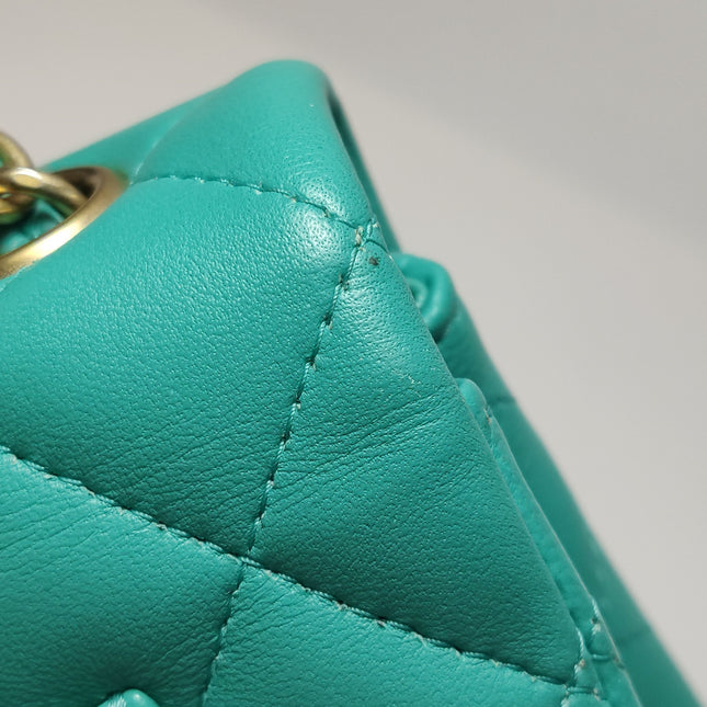 Chanel Classic Flap Mini 2018 Turquoise Blue Green Lambskin Leather Gold Hardware