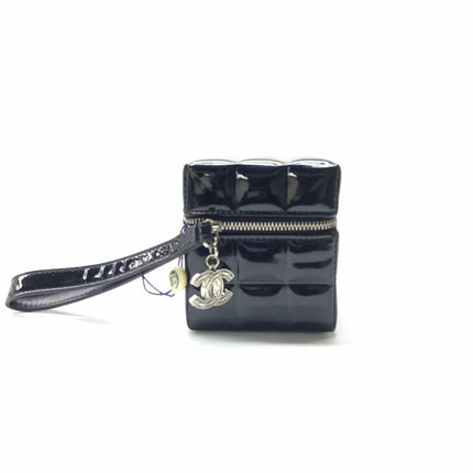 Chanel Vintage Black Patent Leather Micro Quilt Cube Wristlet Bag, 2002-2003-Luxbags