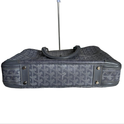 Goyard Ambassade Document Case Small 35cm Handbag Grey Canvas Leather Silver Hardware