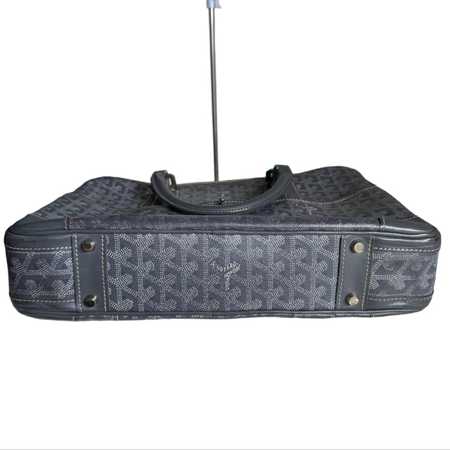 Goyard Ambassade Document Case Small 35cm Handbag Grey Canvas Leather Silver Hardware