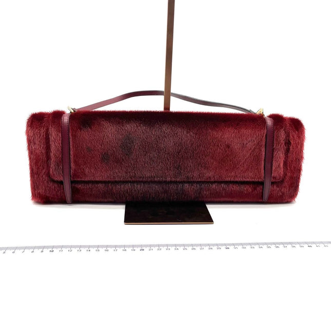 Loewe East West Burgundy Leather Fur Handbag Vintage-Luxbags