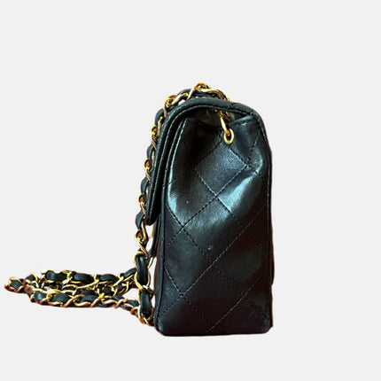 Chanel Vintage Classic Flap Mini Square Black Lambskin 24k Gold HW, 1989-1991