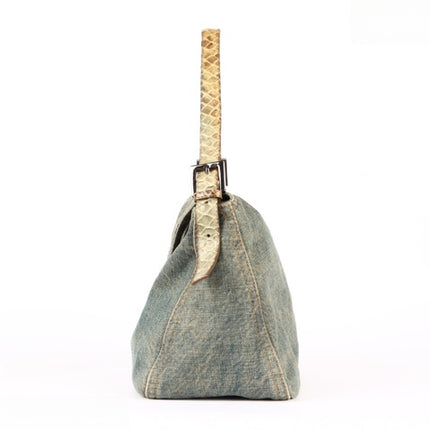 Fendi Baguette Denim Shoulder Bag Snake-skin Strap