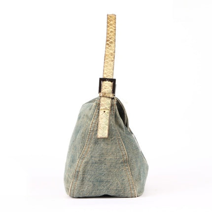 Fendi Baguette Denim Shoulder Bag Snake-skin Strap