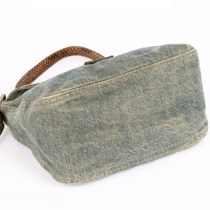 Fendi Baguette Denim Shoulder Bag Snake-skin Strap