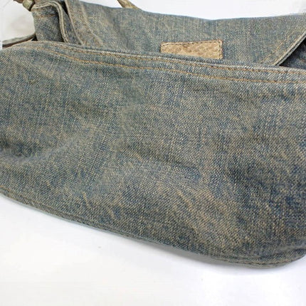Fendi Baguette Denim Shoulder Bag Snake-skin Strap