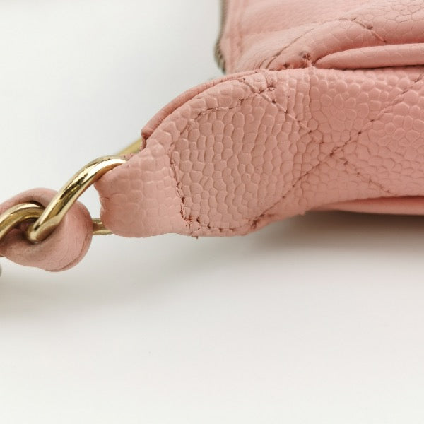 Chanel Clutch Shoulder Bag Pink Caviar Leather Gold Hardware