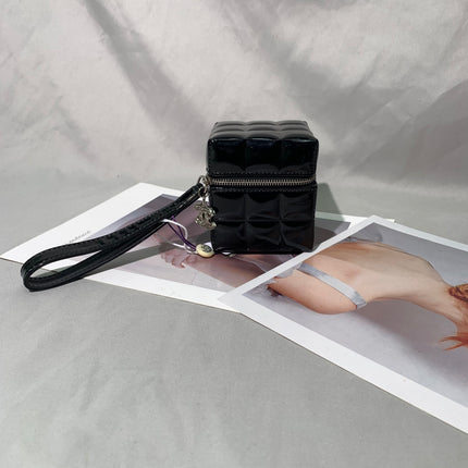 Chanel Vintage Black Patent Leather Micro Quilt Cube Wristlet Bag, 2002-2003