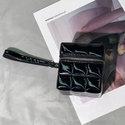 Chanel Vintage Black Patent Leather Micro Quilt Cube Wristlet Bag, 2002-2003