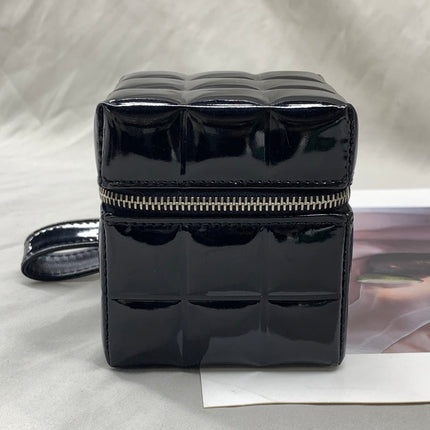 Chanel Vintage Black Patent Leather Micro Quilt Cube Wristlet Bag, 2002-2003