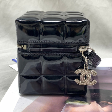 Chanel Vintage Black Patent Leather Micro Quilt Cube Wristlet Bag, 2002-2003