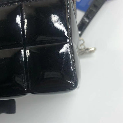 Chanel Vintage Black Patent Leather Micro Quilt Cube Wristlet Bag, 2002-2003
