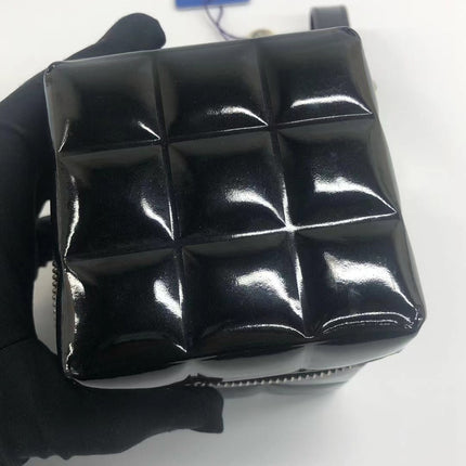 Chanel Vintage Black Patent Leather Micro Quilt Cube Wristlet Bag, 2002-2003
