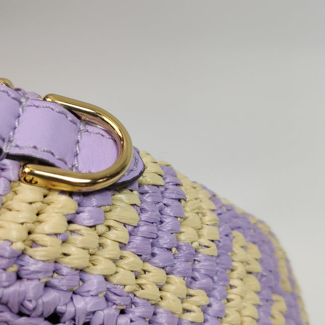 Fendi Baguette Medium Beige Lavender Raffia Leather Crossbody Bag