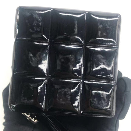 Chanel Vintage Black Patent Leather Micro Quilt Cube Wristlet Bag, 2002-2003