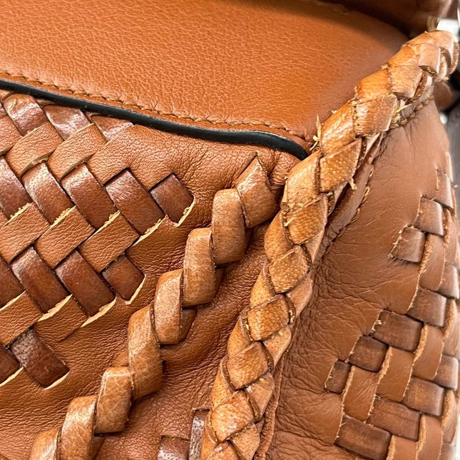 Loewe Puzzle Small Leather Woven Caramel Tan Crossbody Bag