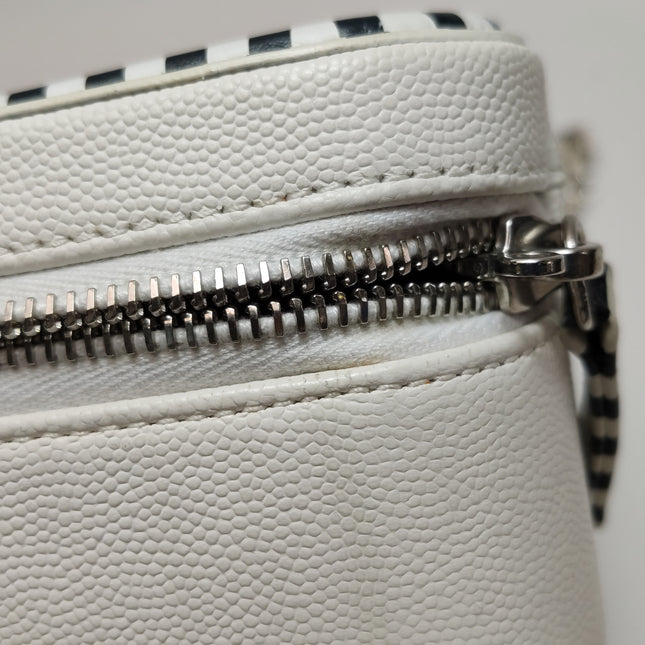 Chanel Filigree Medium Vanity Case White and Black Happy Stitch Top Handle with Chain