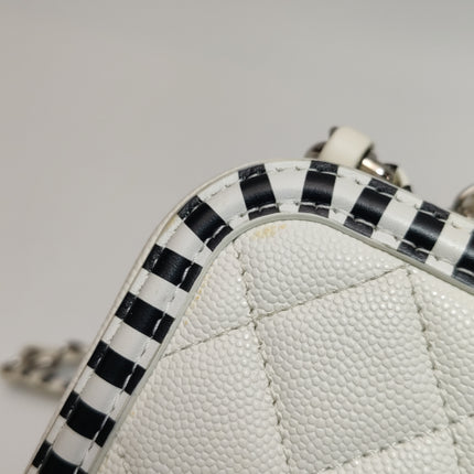 Chanel Filigree Medium Vanity Case White and Black Happy Stitch Top Handle with Chain