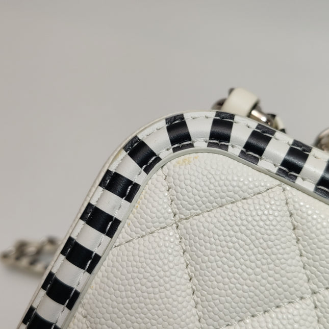 Chanel Filigree Medium Vanity Case White and Black Happy Stitch Top Handle with Chain