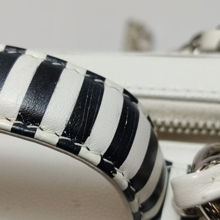 Chanel Filigree Medium Vanity Case White and Black Happy Stitch Top Handle with Chain
