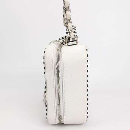 Chanel Filigree Medium Vanity Case White and Black Happy Stitch Top Handle with Chain