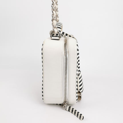 Chanel Filigree Medium Vanity Case White and Black Happy Stitch Top Handle with Chain
