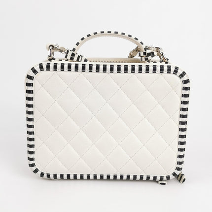 Chanel Filigree Medium Vanity Case White and Black Happy Stitch Top Handle with Chain