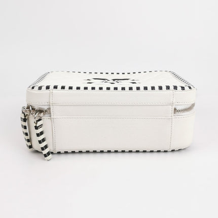 Chanel Filigree Medium Vanity Case White and Black Happy Stitch Top Handle with Chain