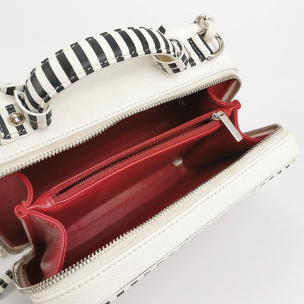 Chanel Filigree Medium Vanity Case White and Black Happy Stitch Top Handle with Chain