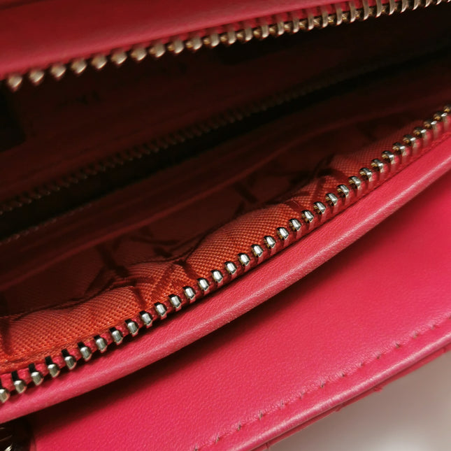 Lady Dior Medium Pink Lambskin Leather Gold Hardware Leather Strap