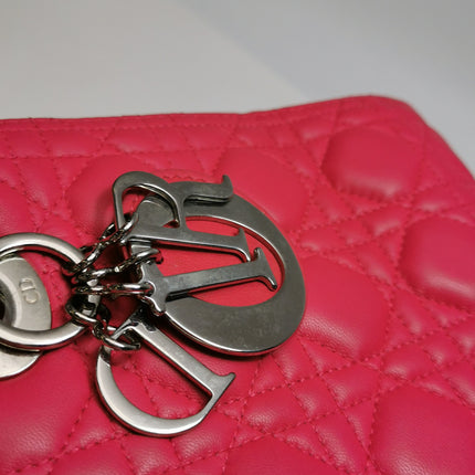 Lady Dior Moyen Cuir d'Agneau Rouge Bijouterie Dorée Bandoulière en Cuir 2014