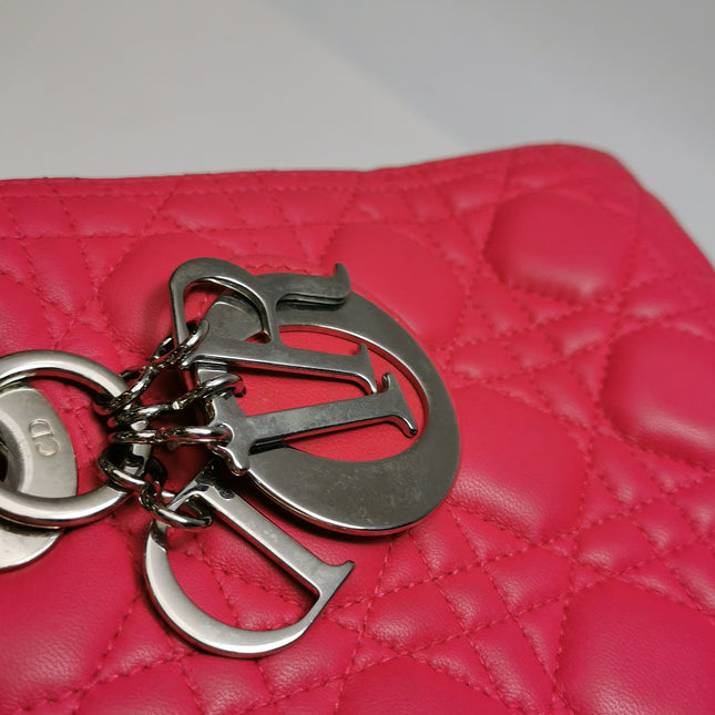 Lady Dior Medium Pink Lambskin Leather Gold Hardware Leather Strap