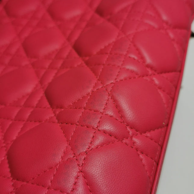 Lady Dior Medium Pink Lambskin Leather Gold Hardware Leather Strap