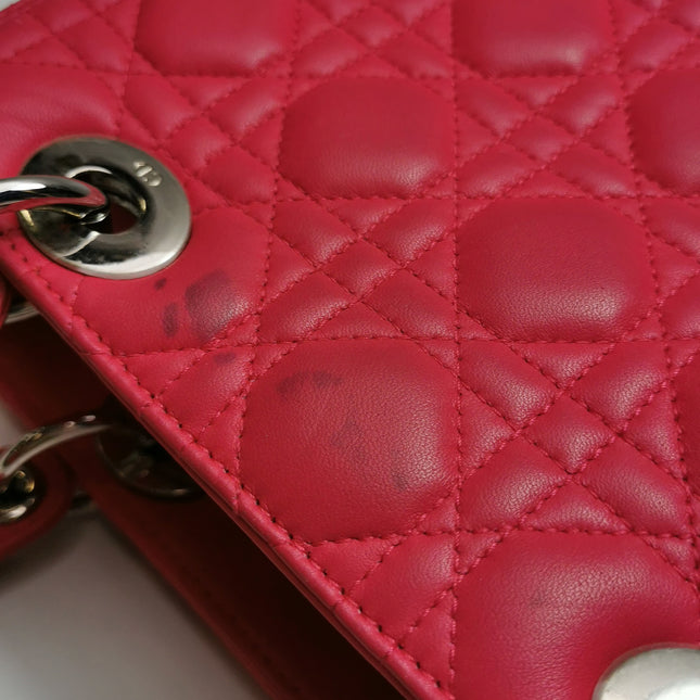 Lady Dior Medium Pink Lambskin Leather Gold Hardware Leather Strap