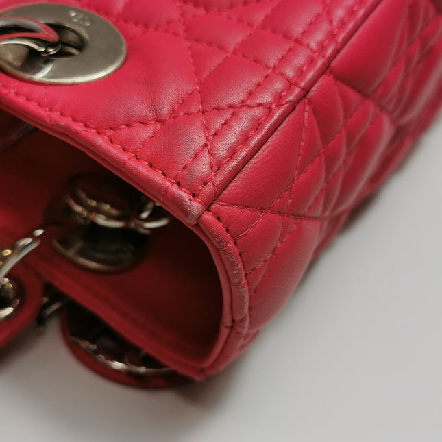 Lady Dior Medium Pink Lambskin Leather Gold Hardware Leather Strap