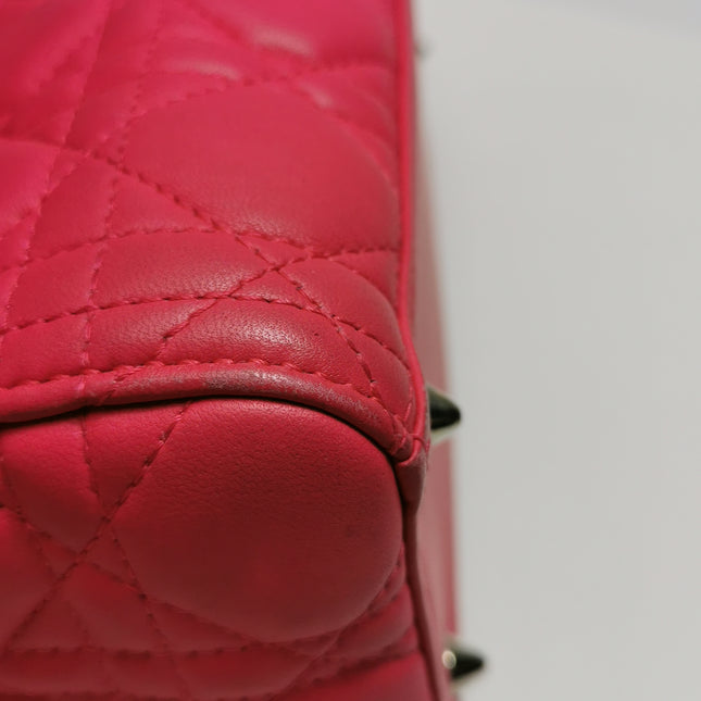 Lady Dior Medium Pink Lambskin Leather Gold Hardware Leather Strap