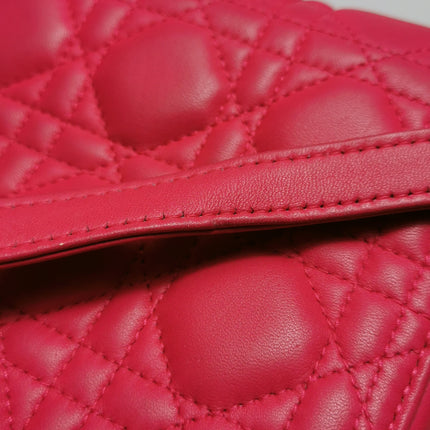 Lady Dior Moyen Cuir d'Agneau Rouge Bijouterie Dorée Bandoulière en Cuir 2014