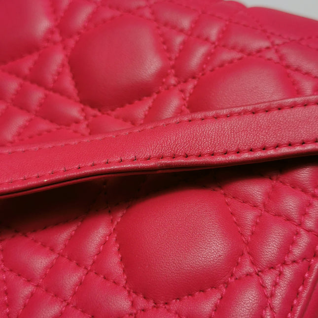 Lady Dior Medium Pink Lambskin Leather Gold Hardware Leather Strap