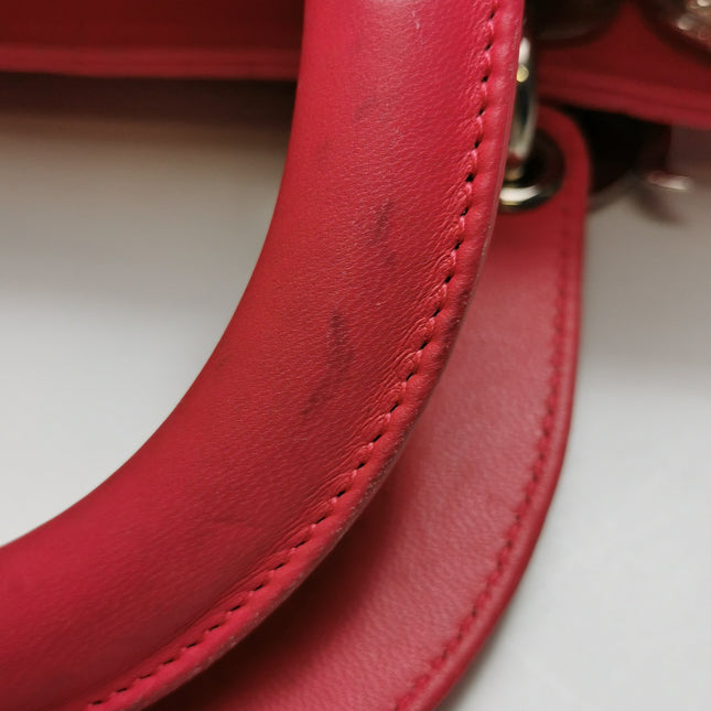 Lady Dior Medium Pink Lambskin Leather Gold Hardware Leather Strap