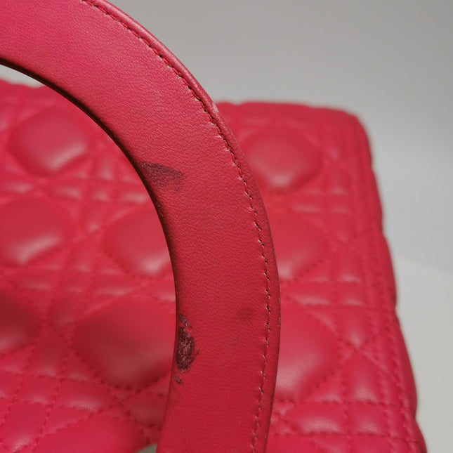 Lady Dior Medium Pink Lambskin Leather Gold Hardware Leather Strap